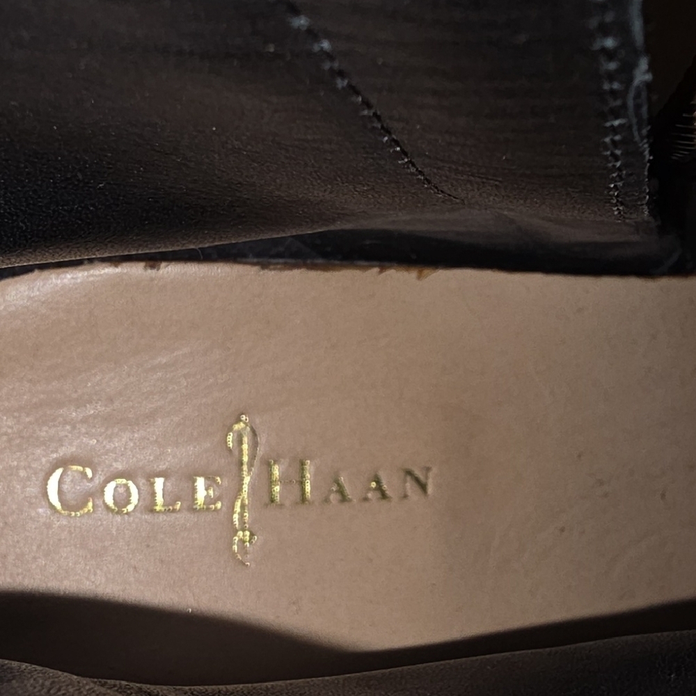 Cole Haan Black Ankle Boots with Tan Heel - Picture 2 of 11
